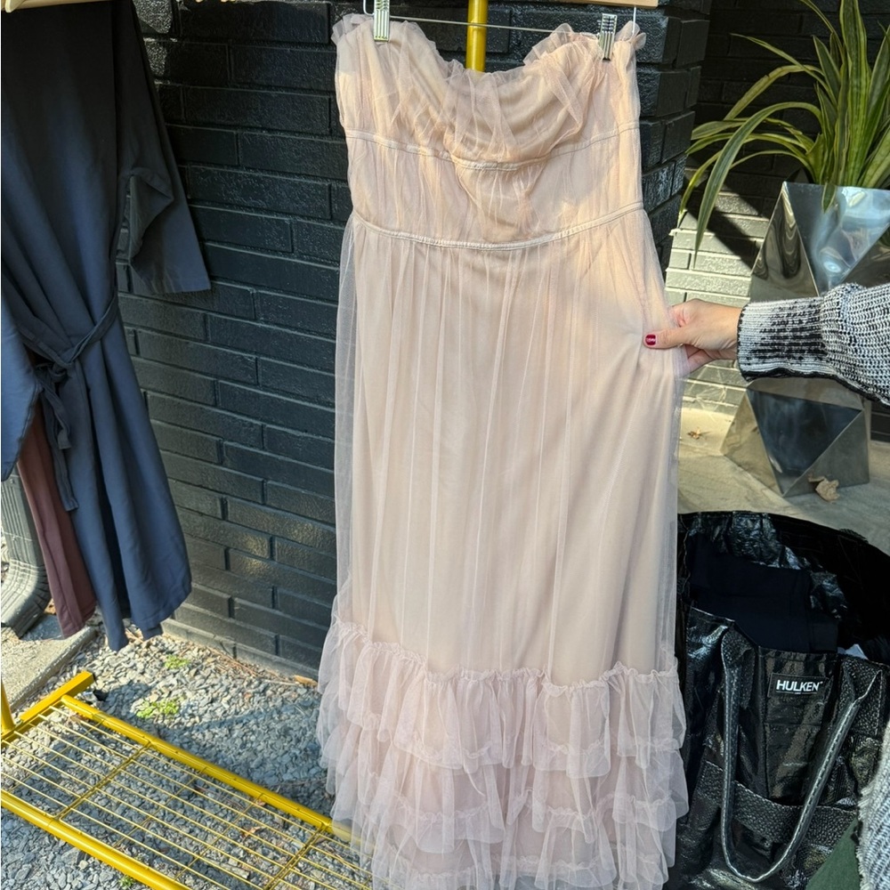 Anthropologie Tulle Strapless Cream Dress